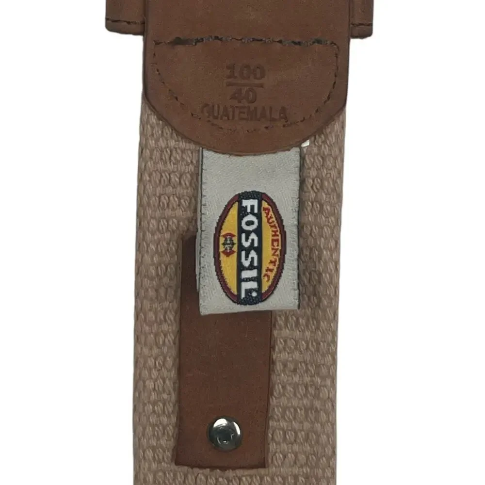 Fossil Utility Gear Men’s Canvas Belt Khaki Tan Leather Trim Size 40